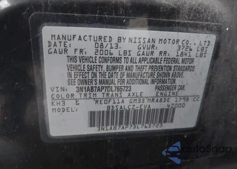 2013 Nissan Sentra S from USA, damaged, VIN 3N1AB7AP7DL765723